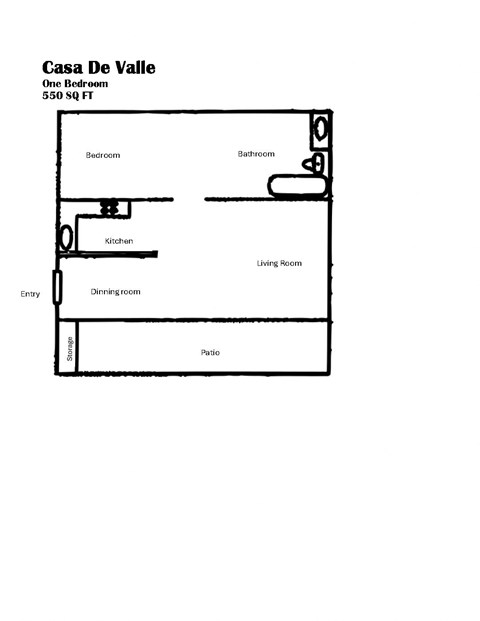 Floor plan for 1 bed, 1 bath, 550 sqft